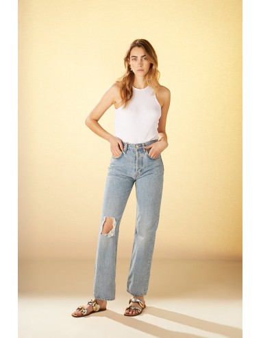 High-waisted straight-leg washed denim pas chere