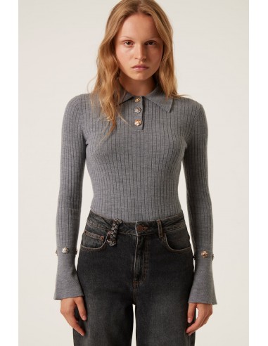 Ribbed wool polo collar sweater basket pas cher